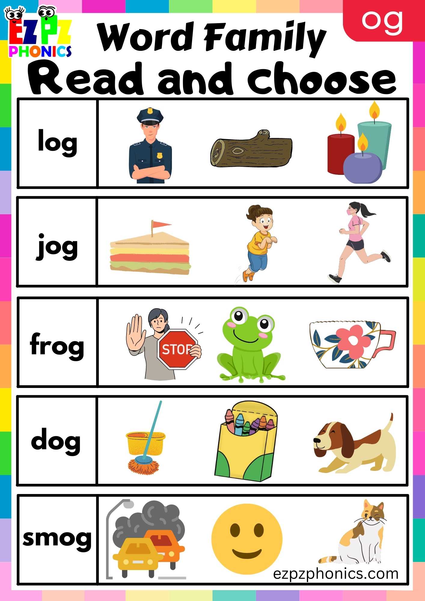 OG Words Read And Choose Phonics Word Families Worksheet